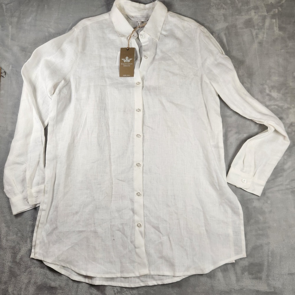 NWT Crown Linen Designs Ivory‎ 100% Linen Long Sleeve Tunic Sz XL Coastal